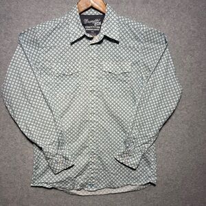Wrangler Competition‎ Pearl Snap Men's White and Blue Geometric Shirt